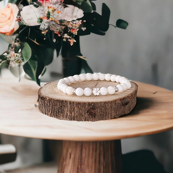 Bratara pietre naturale albe de Tridacna cu accesorii din argint 925, Doria [8]