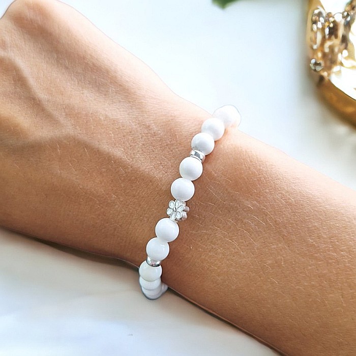 Bratara pietre naturale albe de Tridacna cu accesorii din argint 925, Doria [4]