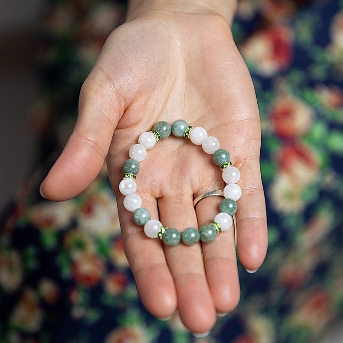 Bratara energetica din Jad Verde si Piatra Lunii, Catia, margele de 8mm [4]