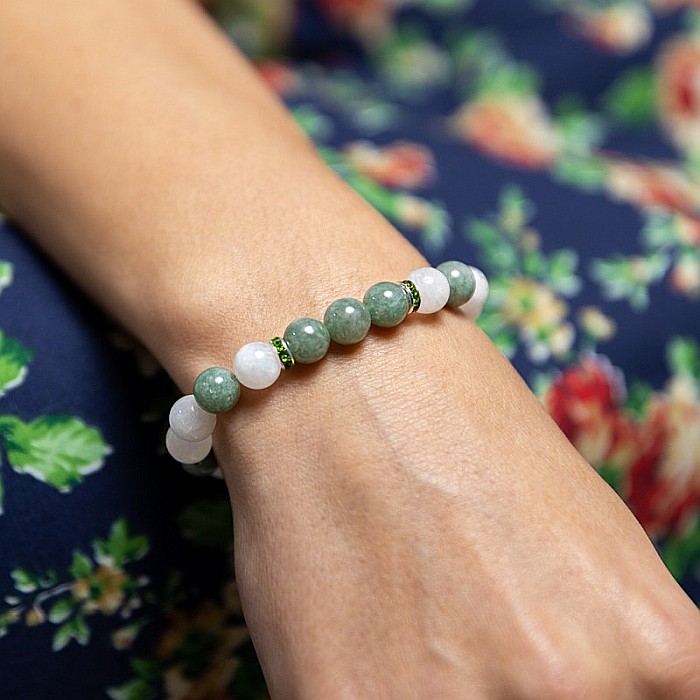 Bratara energetica din Jad Verde si Piatra Lunii, Catia, margele de 8mm [2]