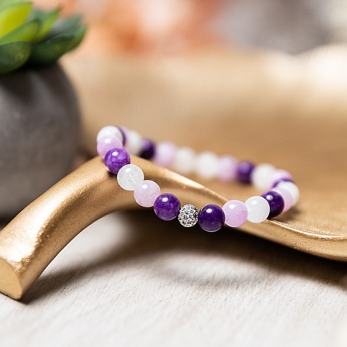 Bratara pietre naturale pentru fete, Kelli, din cristale de Piatra Lunii si Jad Mov, sfere de 6mm [5]