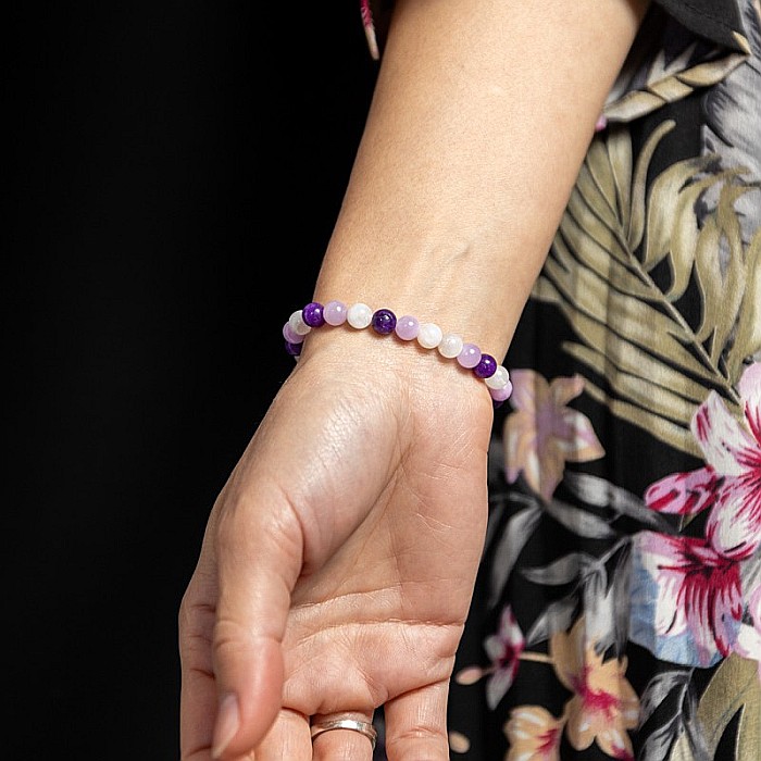 Bratara pietre naturale pentru fete, Kelli, din cristale de Piatra Lunii si Jad Mov, sfere de 6mm [4]