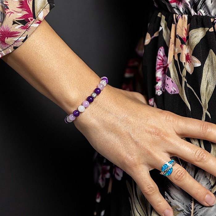 Bratara pietre naturale pentru fete, Kelli, din cristale de Piatra Lunii si Jad Mov, sfere de 6mm [3]