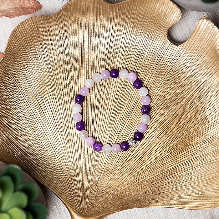 Bratara pietre naturale pentru fete, Kelli, din cristale de Piatra Lunii si Jad Mov, sfere de 6mm [6]