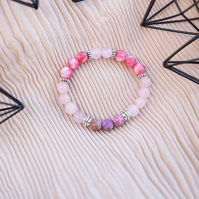 Bratara pietre semipretioase Abena din Cuart Roz, Agata Mov si Rodocrozit, margele de 8mm [6]