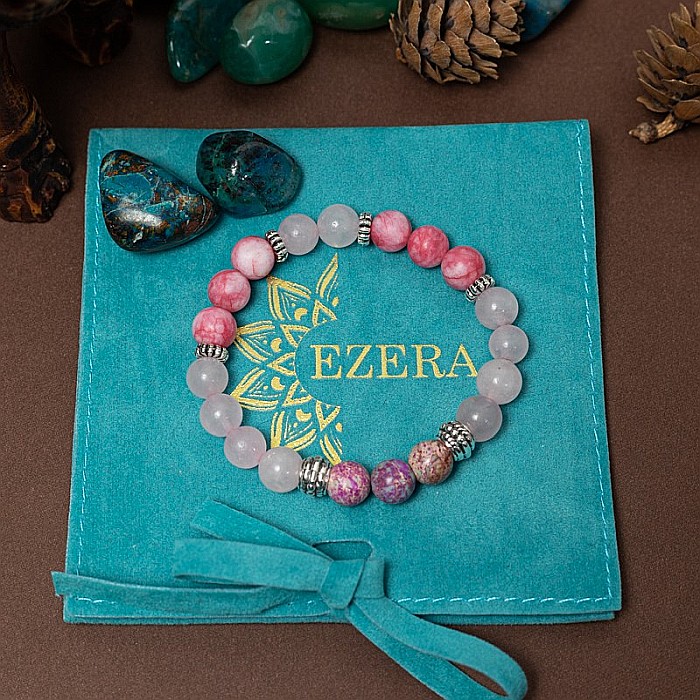 Bratara pietre semipretioase Abena din Cuart Roz, Agata Mov si Rodocrozit, margele de 8mm [10]