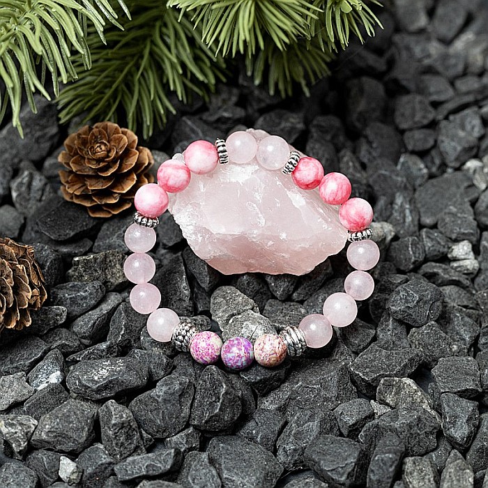 Bratara pietre semipretioase Abena din Cuart Roz, Agata Mov si Rodocrozit, margele de 8mm [7]