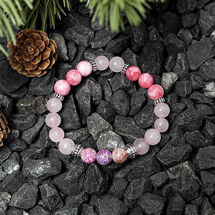 Bratara pietre semipretioase Abena din Cuart Roz, Agata Mov si Rodocrozit, margele de 8mm [8]