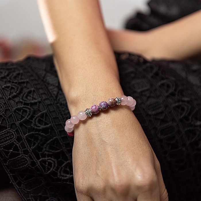 Bratara pietre semipretioase Abena din Cuart Roz, Agata Mov si Rodocrozit, margele de 8mm [4]