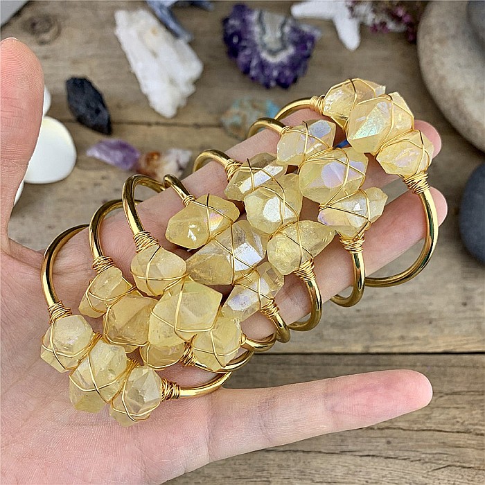 Bratara pietre semipretioase Citrin brut, Meenal, din cupru placat cu Aur de 18K [5]