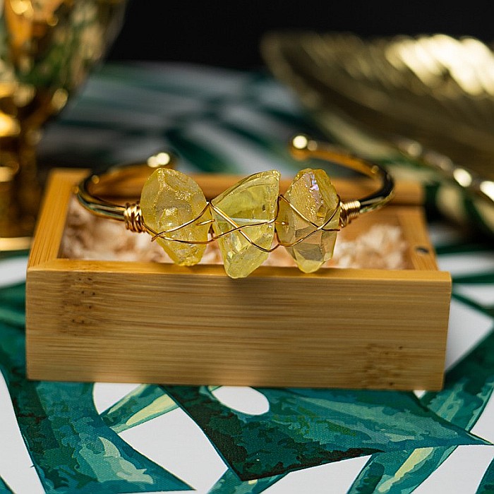 Bratara pietre semipretioase Citrin brut, Meenal, din cupru placat cu Aur de 18K [11]