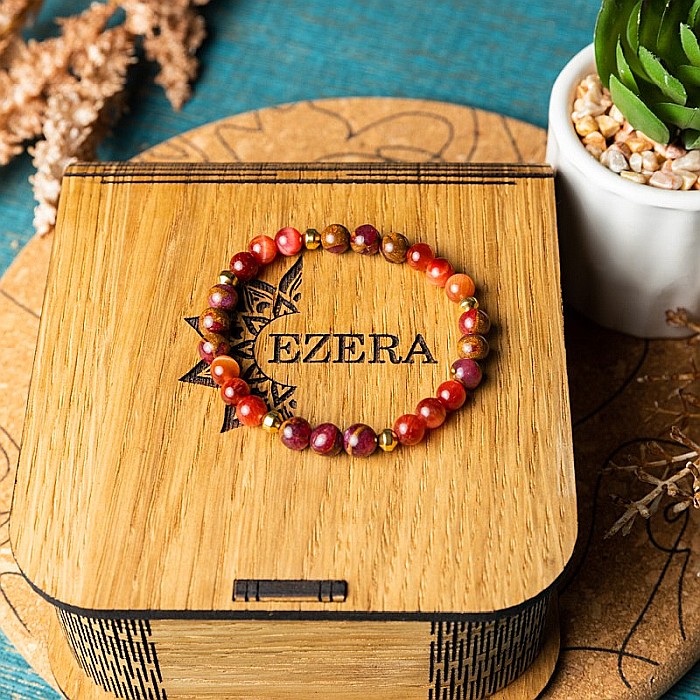 Bratara pietre semipretioase dama, Annissa, cu cristale din Ochi de Tigru si Cloisonne Rosu, sfere de 6 si 8 mm [10]