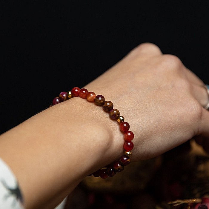 Bratara pietre semipretioase dama, Annissa, cu cristale din Ochi de Tigru si Cloisonne Rosu, sfere de 6 si 8 mm [3]