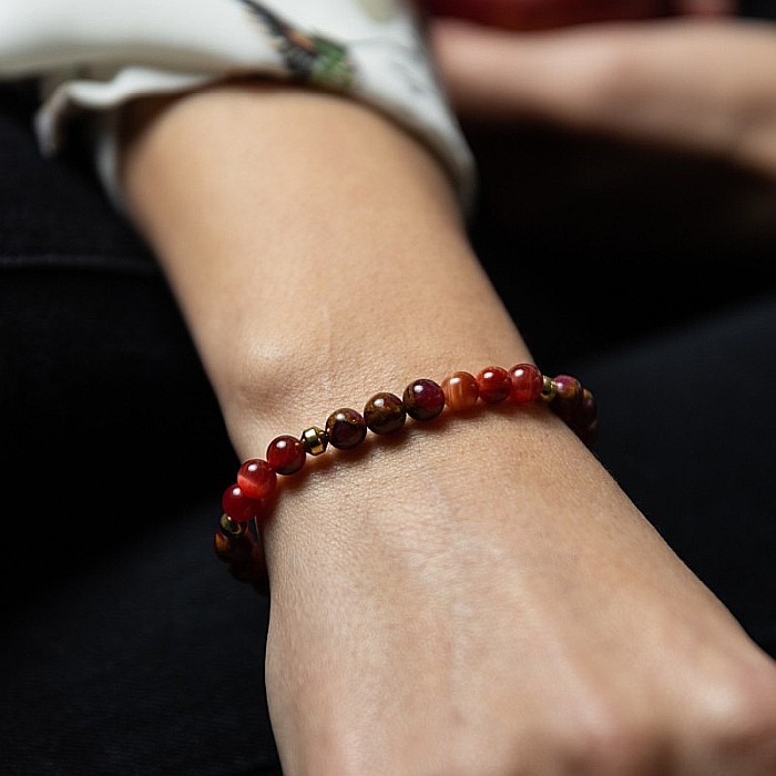 Bratara pietre semipretioase dama, Annissa, cu cristale din Ochi de Tigru si Cloisonne Rosu, sfere de 6 si 8 mm [5]