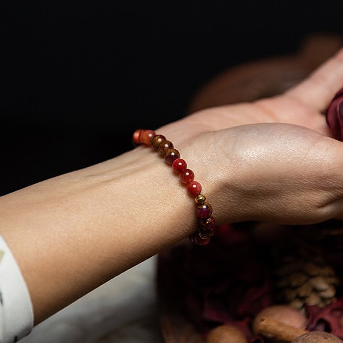 Bratara pietre semipretioase dama, Annissa, cu cristale din Ochi de Tigru si Cloisonne Rosu, sfere de 6 si 8 mm [4]