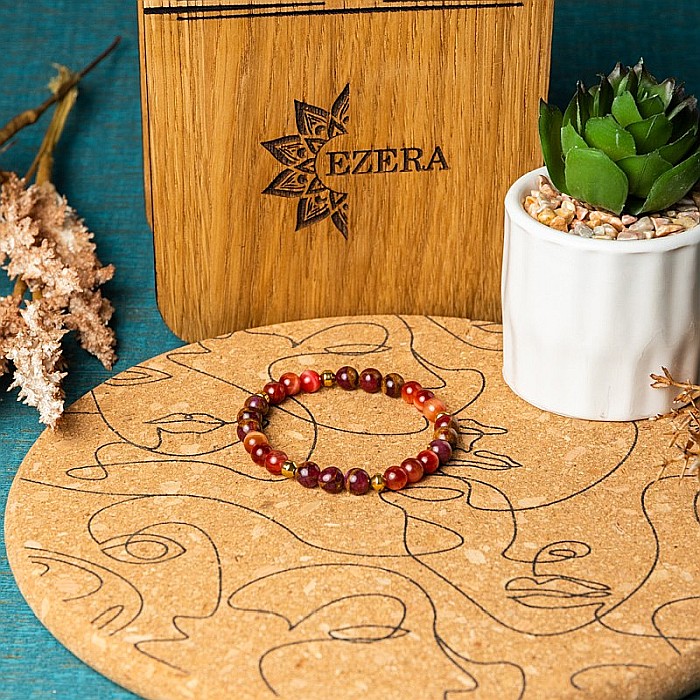 Bratara pietre semipretioase dama, Annissa, cu cristale din Ochi de Tigru si Cloisonne Rosu, sfere de 6 si 8 mm [9]