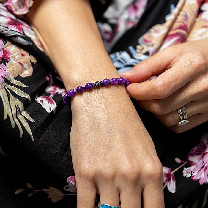 Bratara pietre semipretioase dama Chameli din cristale de Jad Mov, sfere de 6mm [5]