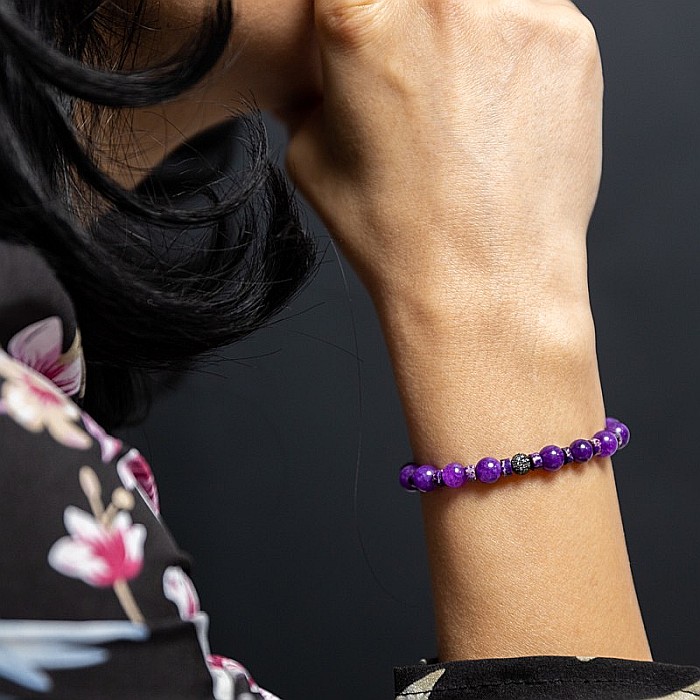 Bratara pietre semipretioase dama Chameli din cristale de Jad Mov, sfere de 6mm [3]