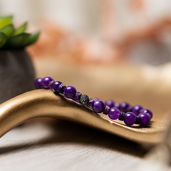 Bratara pietre semipretioase dama Chameli din cristale de Jad Mov, sfere de 6mm [1]