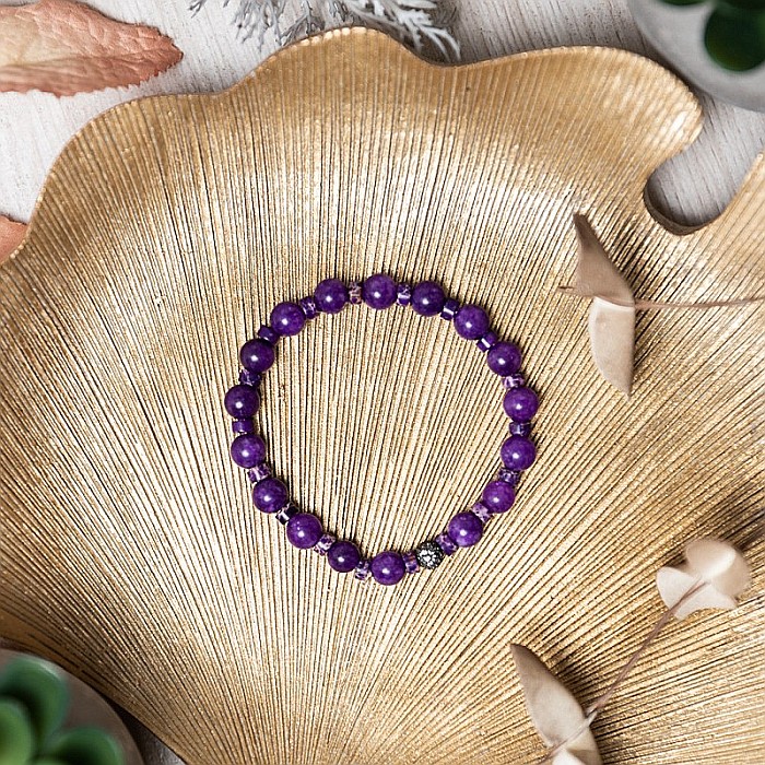 Bratara pietre semipretioase dama Chameli din cristale de Jad Mov, sfere de 6mm [6]