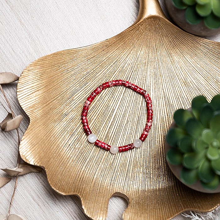 Bratara pietre semipretioase dama, Lori, cu cristale de Piatra Lunii si distantiere din Sediment Marin Rosu [8]