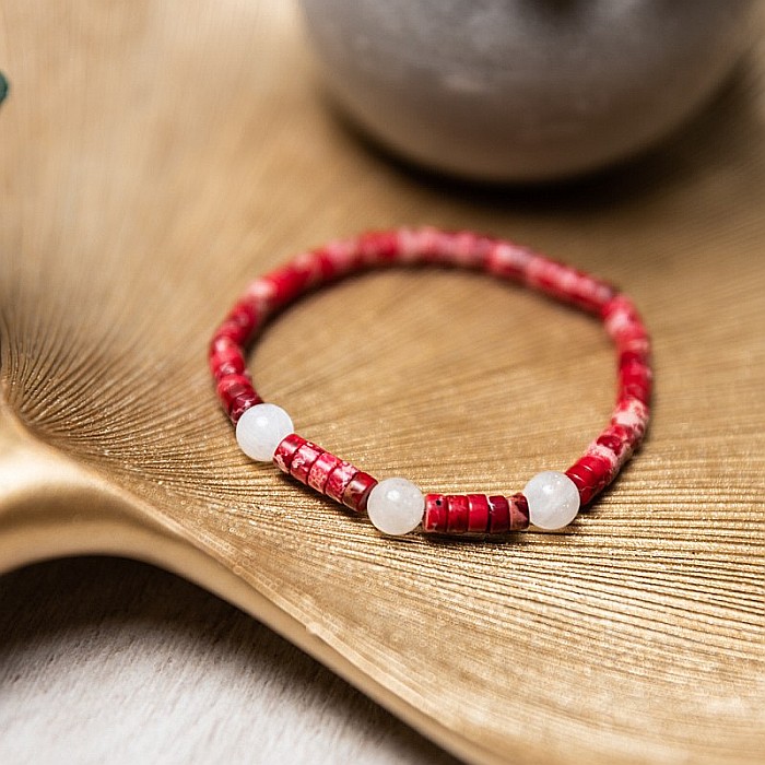 Bratara pietre semipretioase dama, Lori, cu cristale de Piatra Lunii si distantiere din Sediment Marin Rosu [9]