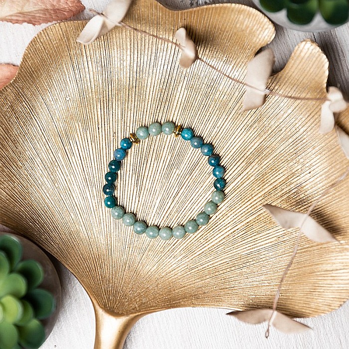 Bratara pietre semipretioase femei, Ekanta, din cristale de Apatit Albastru si Jad Verde, sfere de 6mm [9]