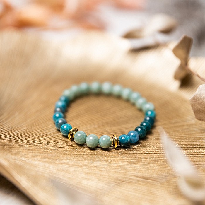 Bratara pietre semipretioase femei, Ekanta, din cristale de Apatit Albastru si Jad Verde, sfere de 6mm [1]