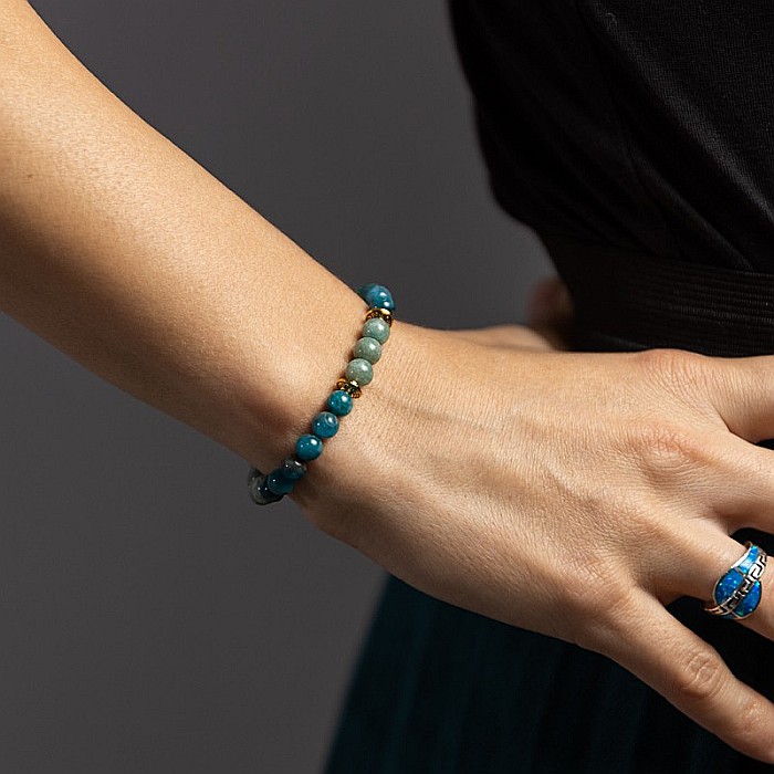 Bratara pietre semipretioase femei, Ekanta, din cristale de Apatit Albastru si Jad Verde, sfere de 6mm [5]