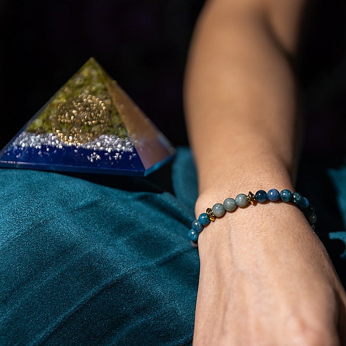 Bratara pietre semipretioase femei, Ekanta, din cristale de Apatit Albastru si Jad Verde, sfere de 6mm [3]