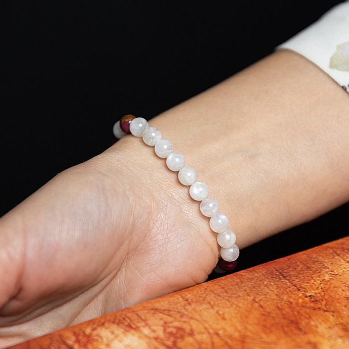 Bratara pietre semipretioase Piatra Lunii si Cloisonne Rosu pentru femei, Kamari, margele de 6mm [2]