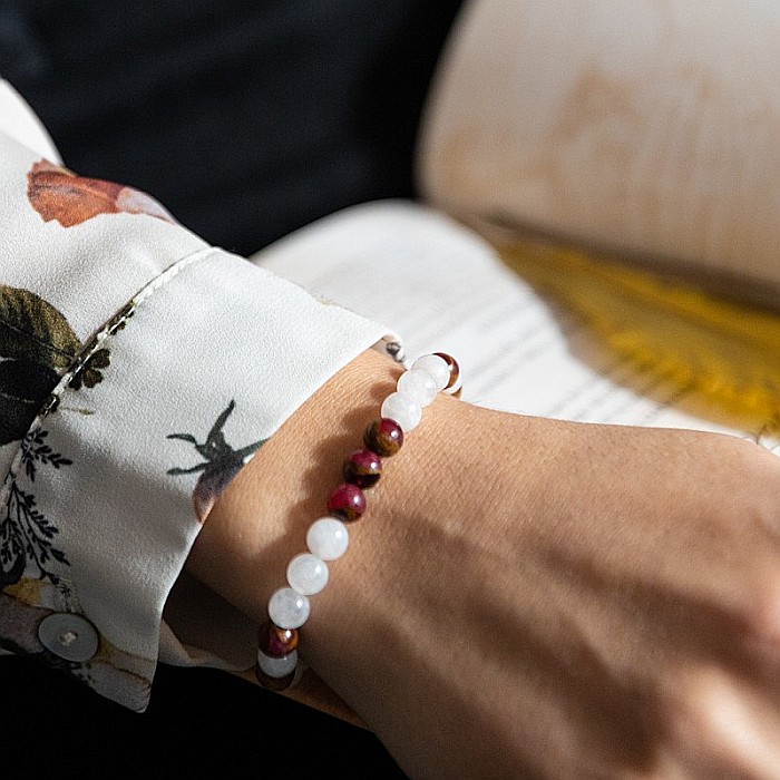 Bratara pietre semipretioase Piatra Lunii si Cloisonne Rosu pentru femei, Kamari, margele de 6mm [7]