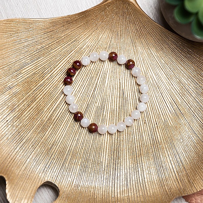 Bratara pietre semipretioase Piatra Lunii si Cloisonne Rosu pentru femei, Kamari, margele de 6mm [4]