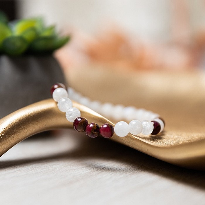 Bratara pietre semipretioase Piatra Lunii si Cloisonne Rosu pentru femei, Kamari, margele de 6mm [3]