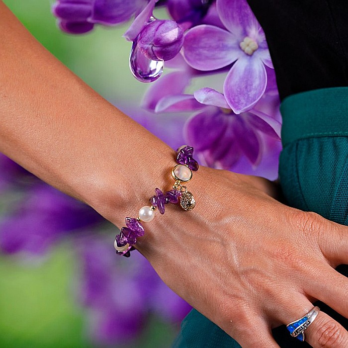 Bratara prieteniei Camille din cristale de Ametist cipsuri si perle❤️ [2]