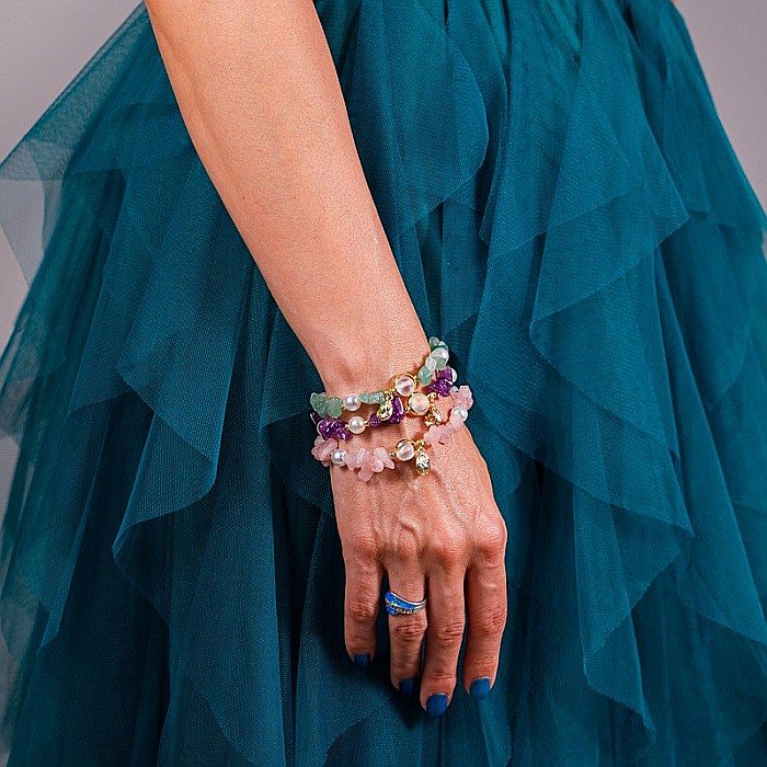 Bratara prieteniei Camille din cristale de Ametist cipsuri si perle❤️ [13]