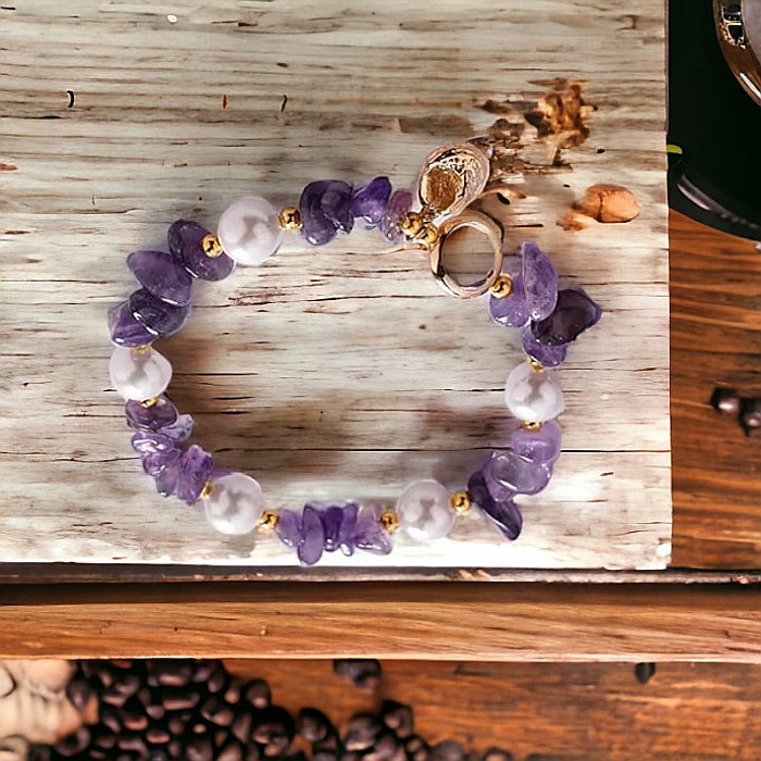 Bratara prieteniei Camille din cristale de Ametist cipsuri si perle❤️ [5]