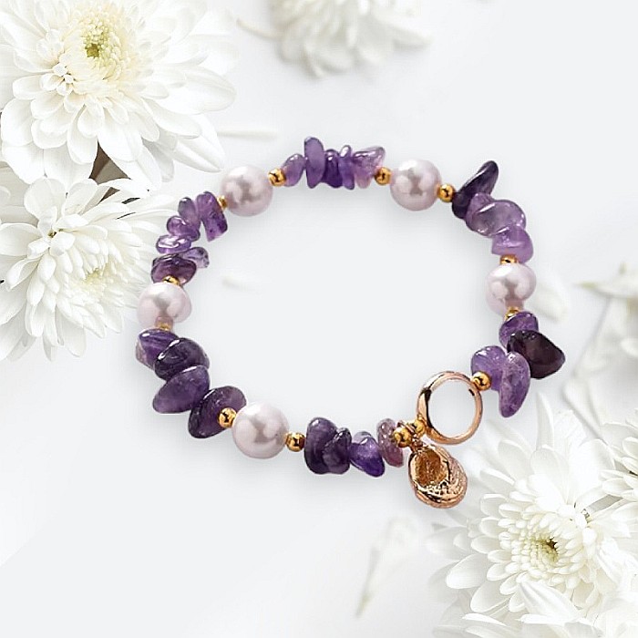 Bratara prieteniei Camille din cristale de Ametist cipsuri si perle❤️ [3]