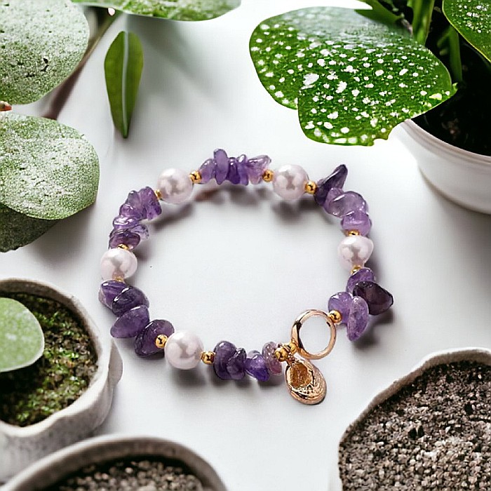 Bratara prieteniei Camille din cristale de Ametist cipsuri si perle❤️ [9]