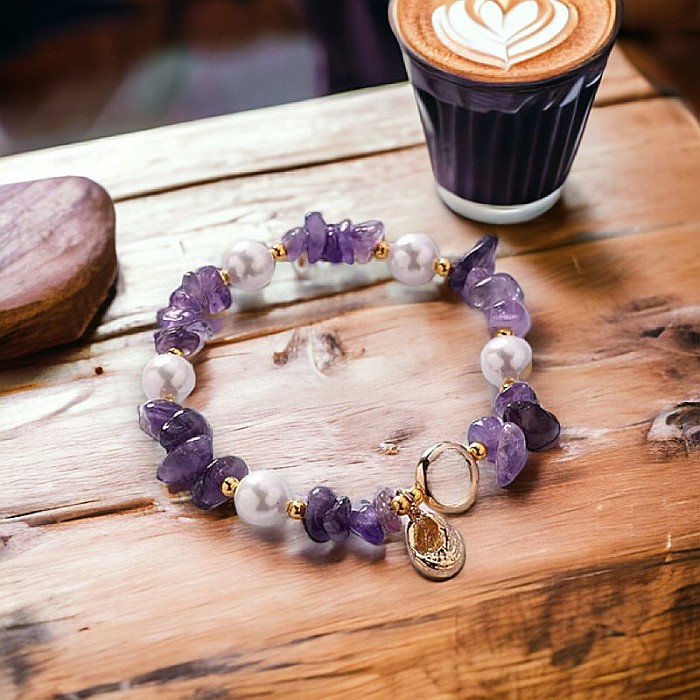 Bratara prieteniei Camille din cristale de Ametist cipsuri si perle❤️ [8]