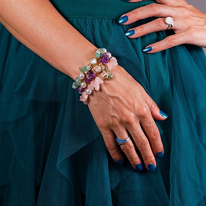 Bratara prieteniei Camille din cristale de Ametist cipsuri si perle❤️ [16]