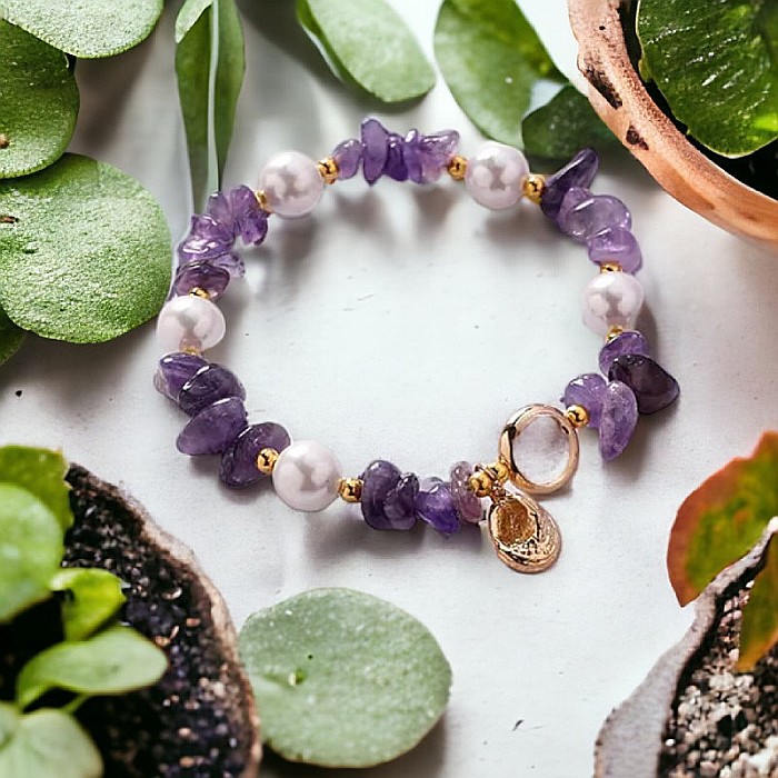 Bratara prieteniei Camille din cristale de Ametist cipsuri si perle❤️ [7]