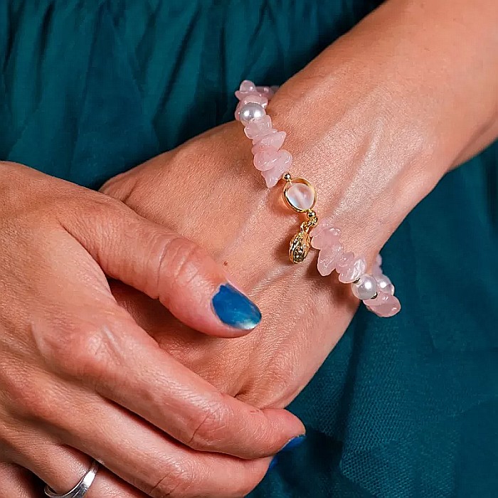 Bratara prieteniei Camille din cristale de Cuart Roz cipsuri si perle❤️ [10]