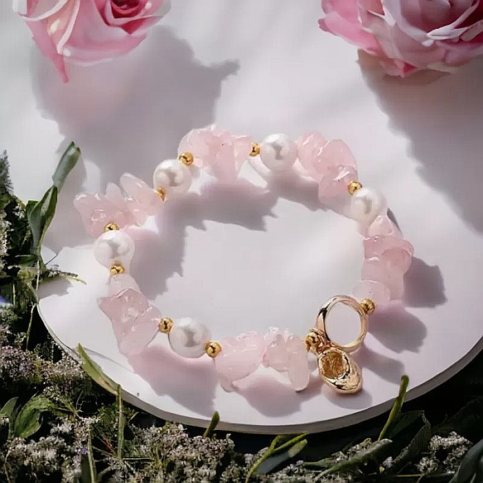 Bratara prieteniei Camille din cristale de Cuart Roz cipsuri si perle❤️ [7]