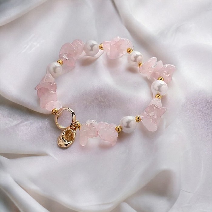 Bratara prieteniei Camille din cristale de Cuart Roz cipsuri si perle❤️ [2]