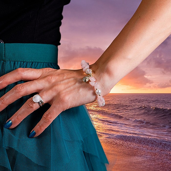 Bratara prieteniei Camille din cristale de Cuart Roz cipsuri si perle❤️ [1]