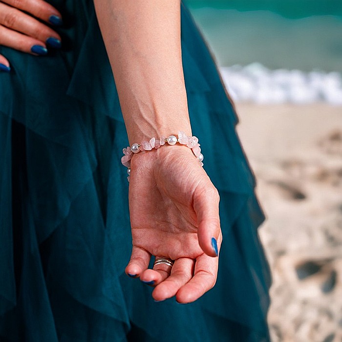 Bratara prieteniei Camille din cristale de Cuart Roz cipsuri si perle❤️ [5]