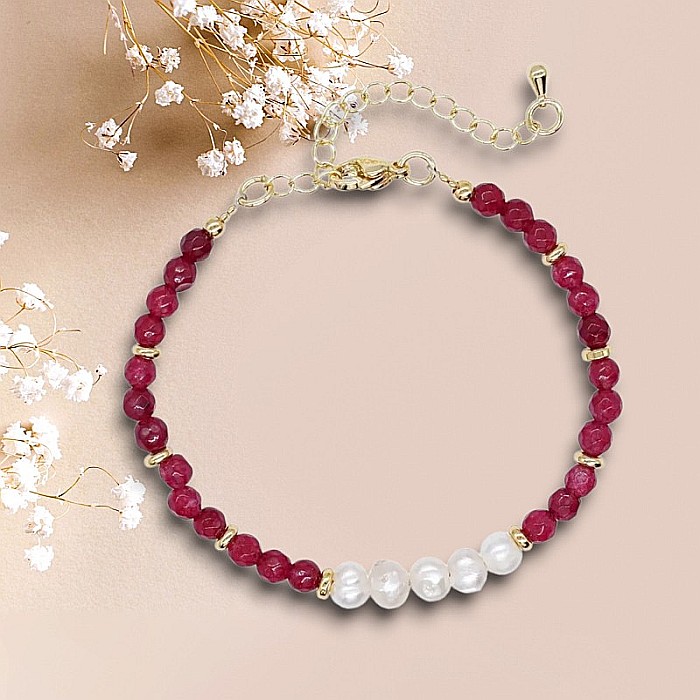 Bratara prieteniei Natya din cristale de Agat si Perle Naturale [6]