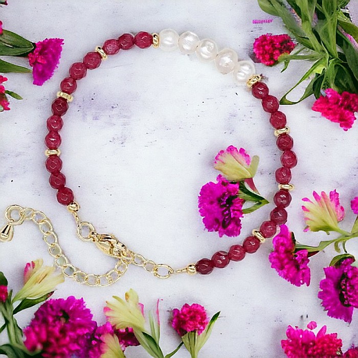 Bratara prieteniei Natya din cristale de Agat si Perle Naturale [5]