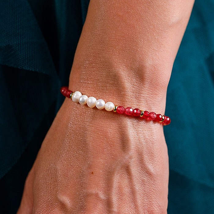 Bratara prieteniei Natya din cristale de Agat si Perle Naturale [4]